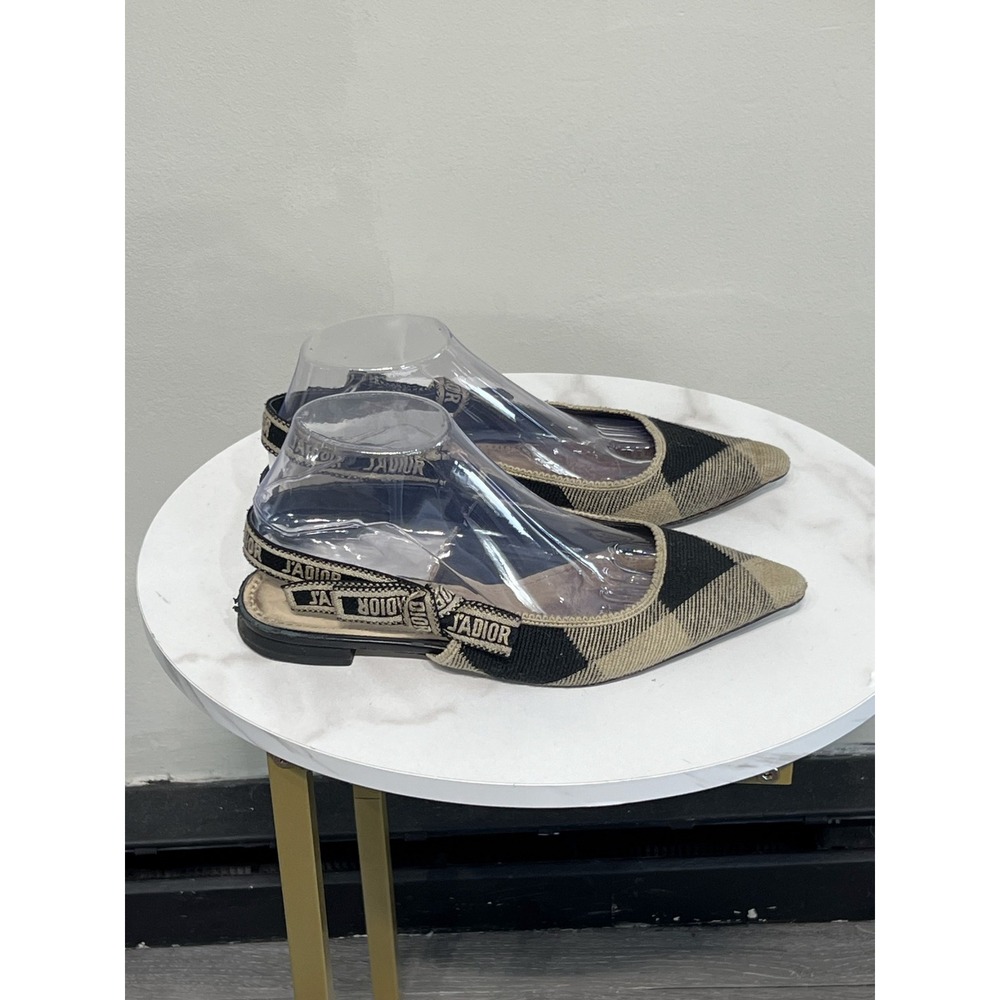 Christian Dior J'Adior Plaid Technical Fabric Slingback Flats Size 39 US8.5-9